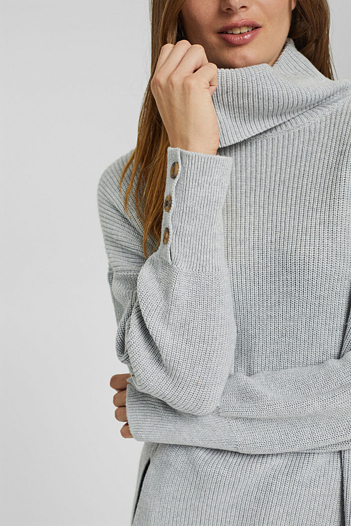 Organic cotton/cashmere: Polo neck jumper, LIGHT GREY, detail image number 2
