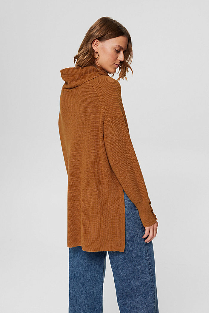 Organic cotton/cashmere: Polo neck jumper, CAMEL, detail image number 3