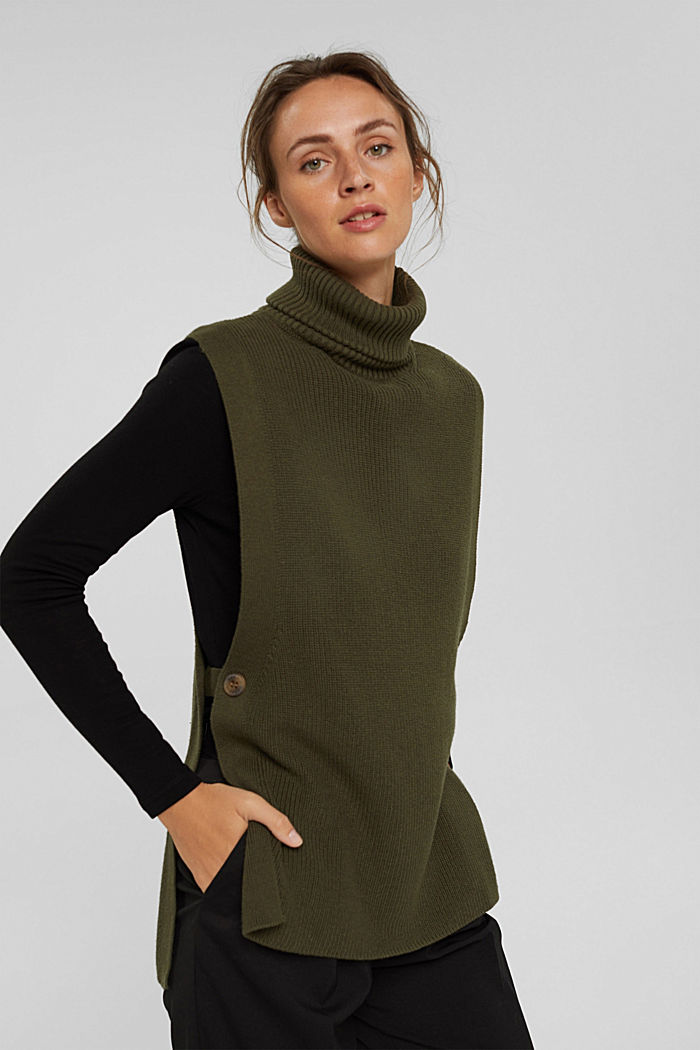 Rib knit sleeveless jumper in fabric blend containing cashmere, DARK KHAKI, detail image number 0