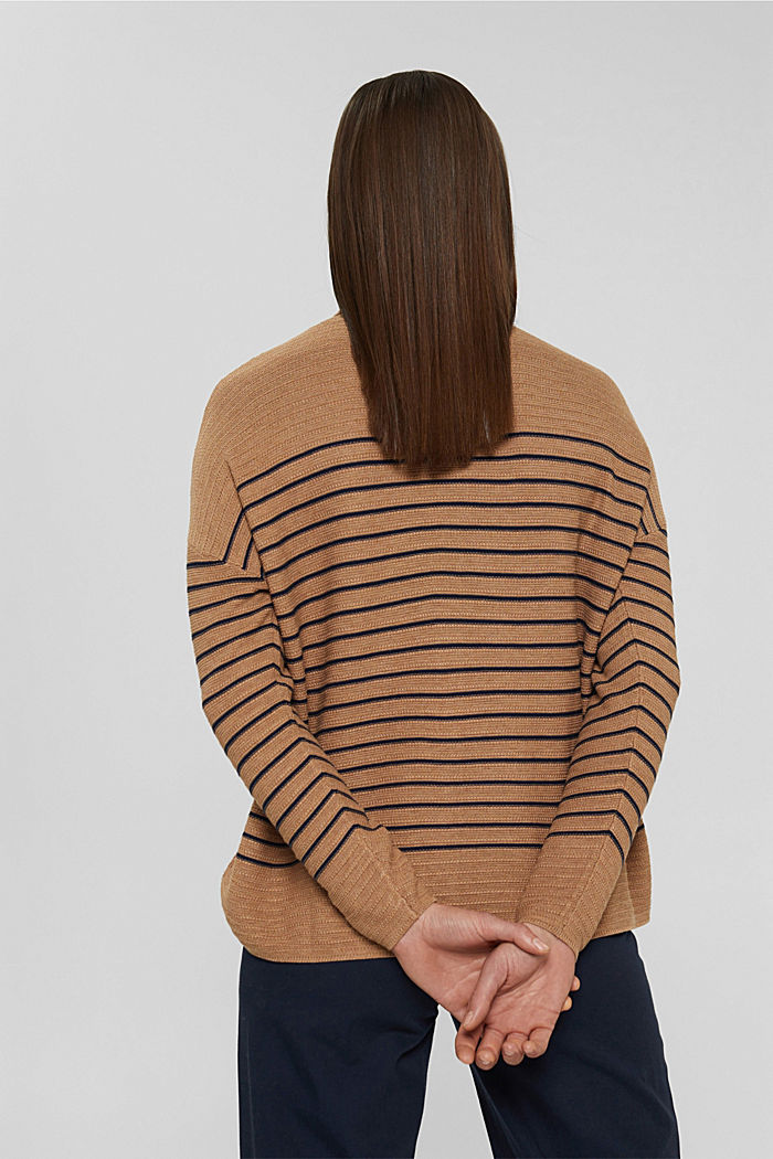 Made of recycled yarn: striped polo neck jumper, SAND, detail image number 3