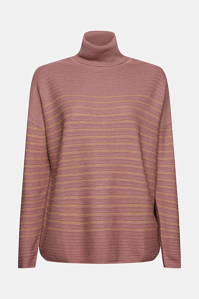 Made of recycled yarn: striped polo neck jumper, DARK OLD PINK, detail image number 7