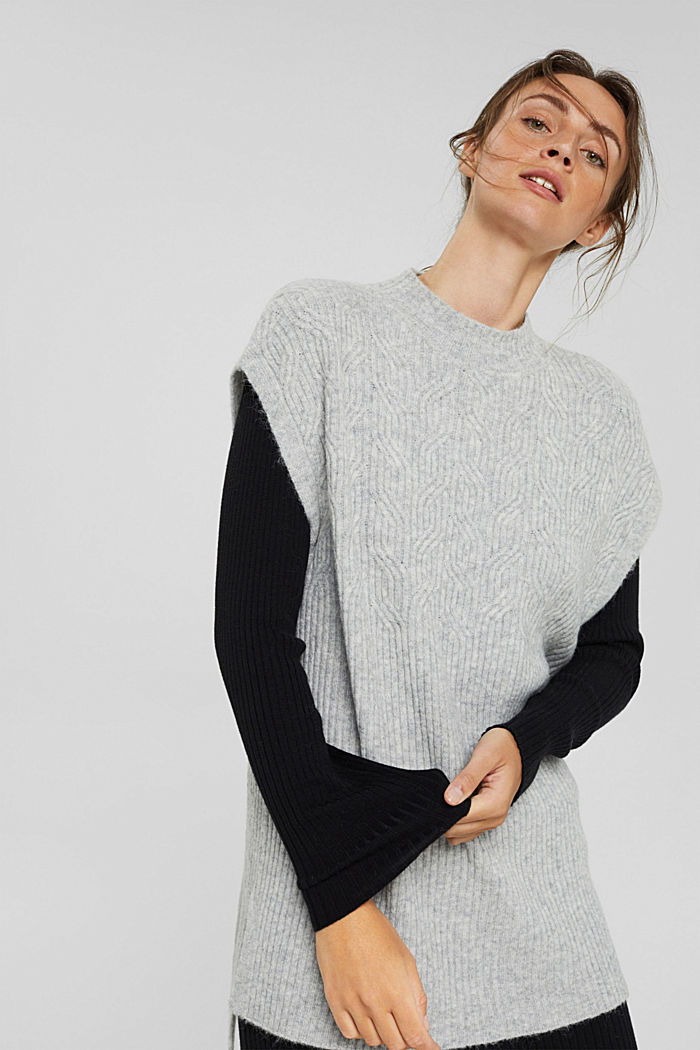 Textured knit sleeveless jumper in a wool/alpaca blend, LIGHT GREY, detail image number 0