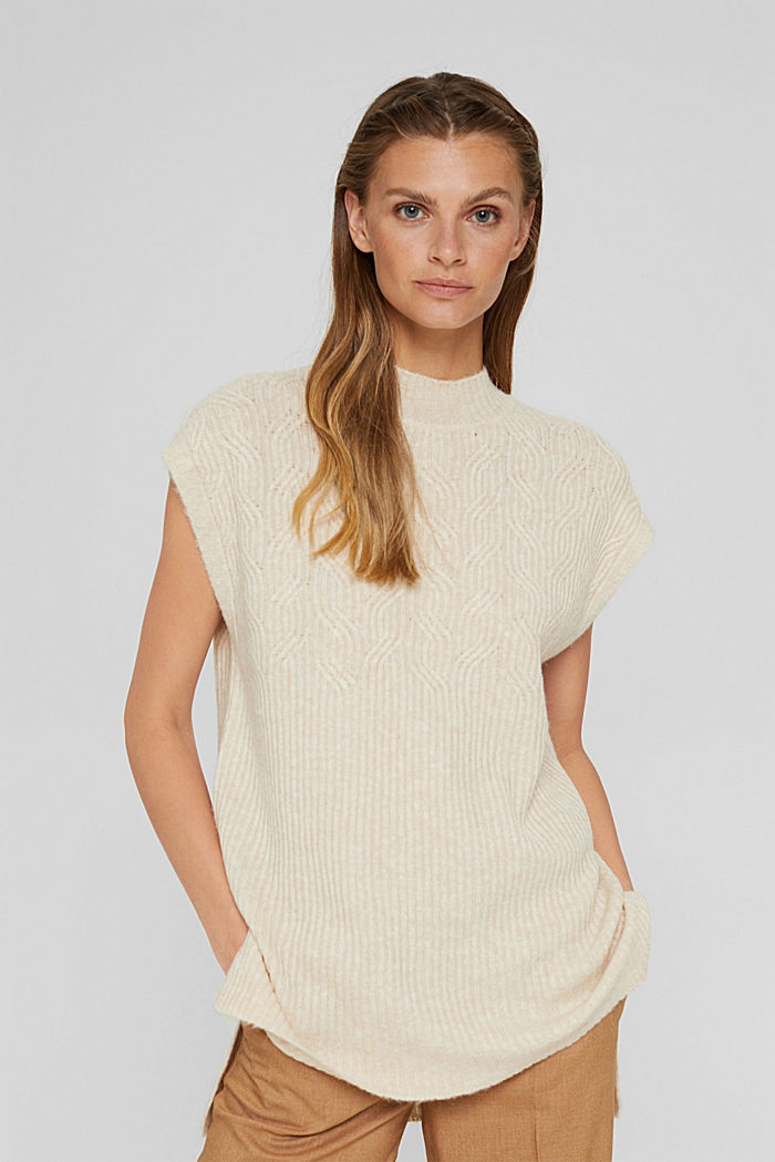 Textured knit sleeveless jumper in a wool/alpaca blend, SAND, overview