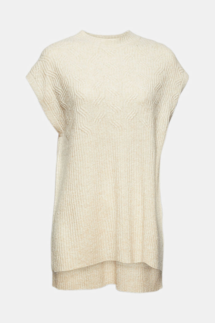 Textured knit sleeveless jumper in a wool/alpaca blend, SAND, overview