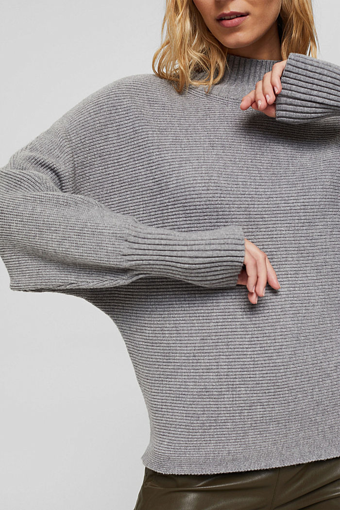Sweter z prążkowanej dzianiny z LENZING™ ECOVERO™, MEDIUM GREY, detail image number 1