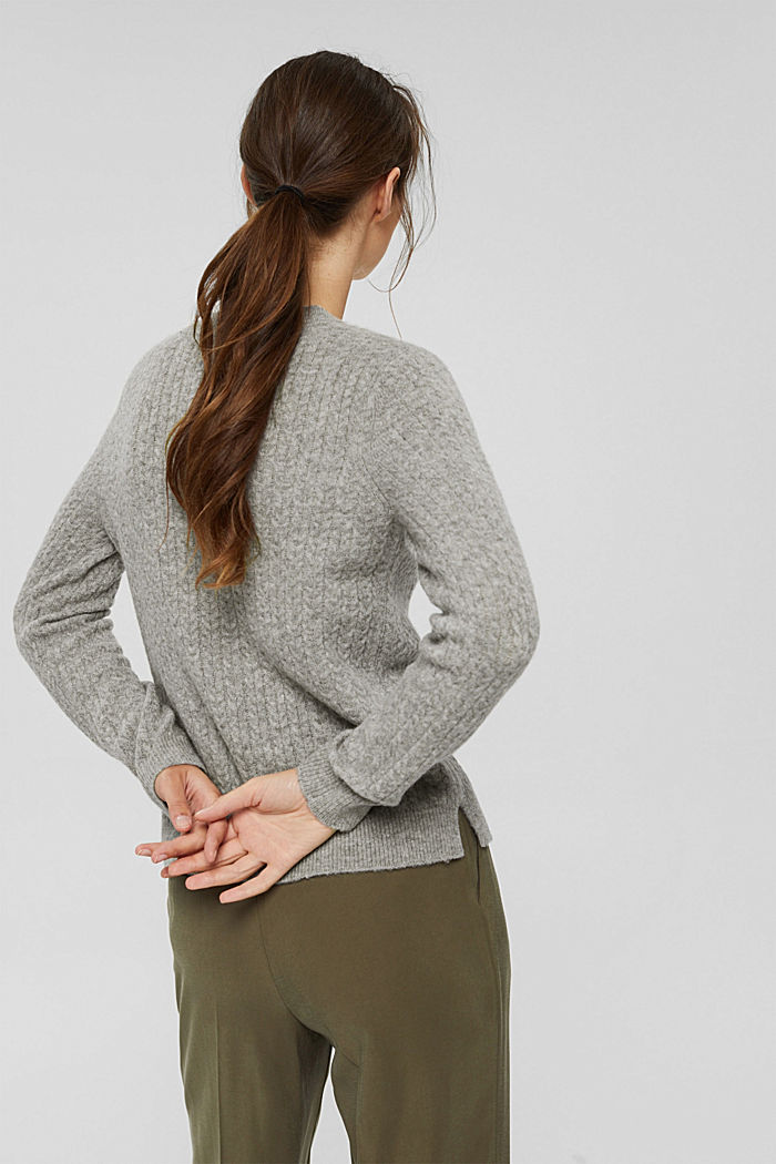 Wool blend: jumper with a cable knit pattern, MEDIUM GREY, detail image number 3