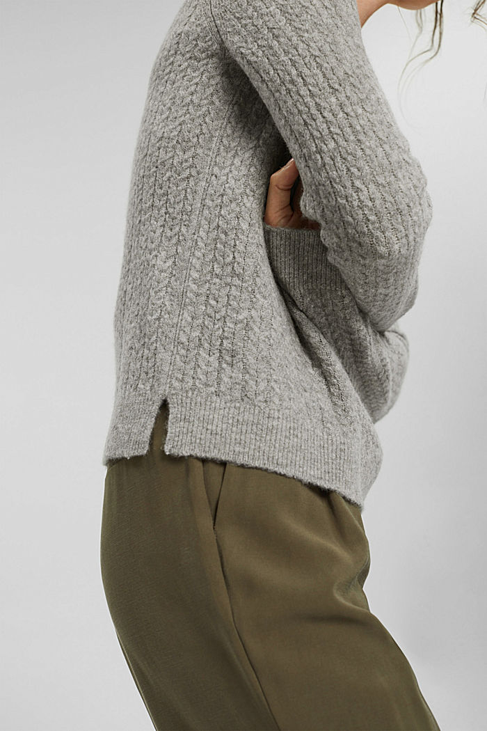 Wool blend: jumper with a cable knit pattern, MEDIUM GREY, detail image number 2