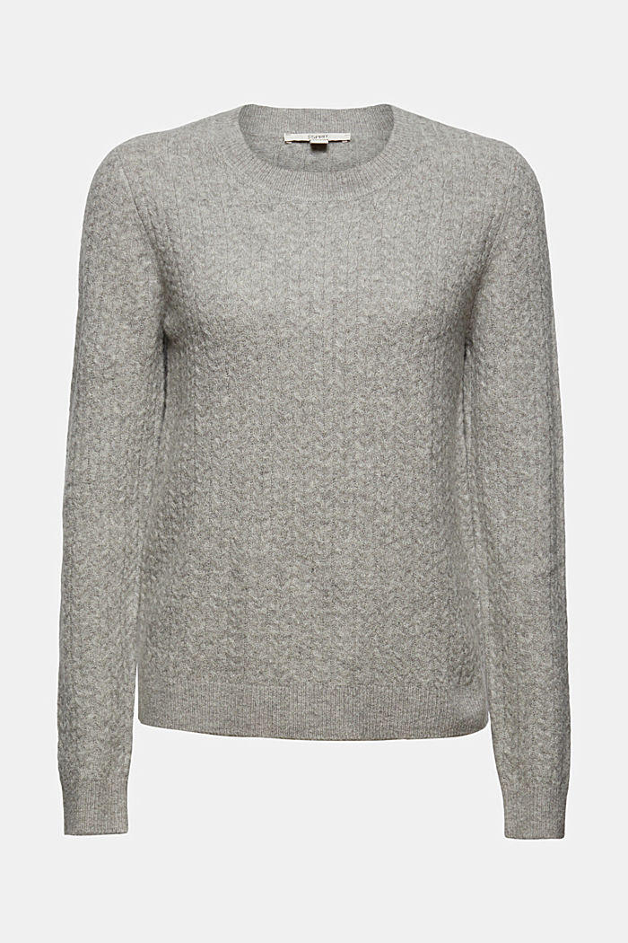 Wool blend: jumper with a cable knit pattern, MEDIUM GREY, detail image number 8