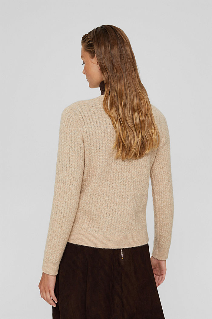Wool blend: jumper with a cable knit pattern, SAND, detail image number 3