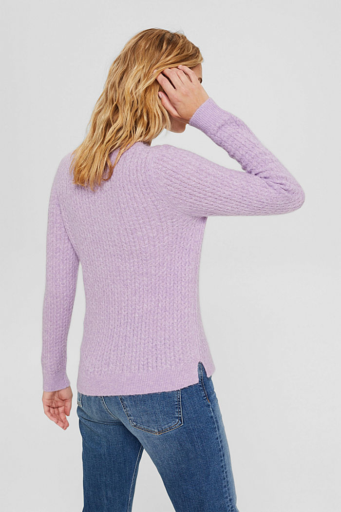 Wool blend: jumper with a cable knit pattern, LILAC, detail image number 3