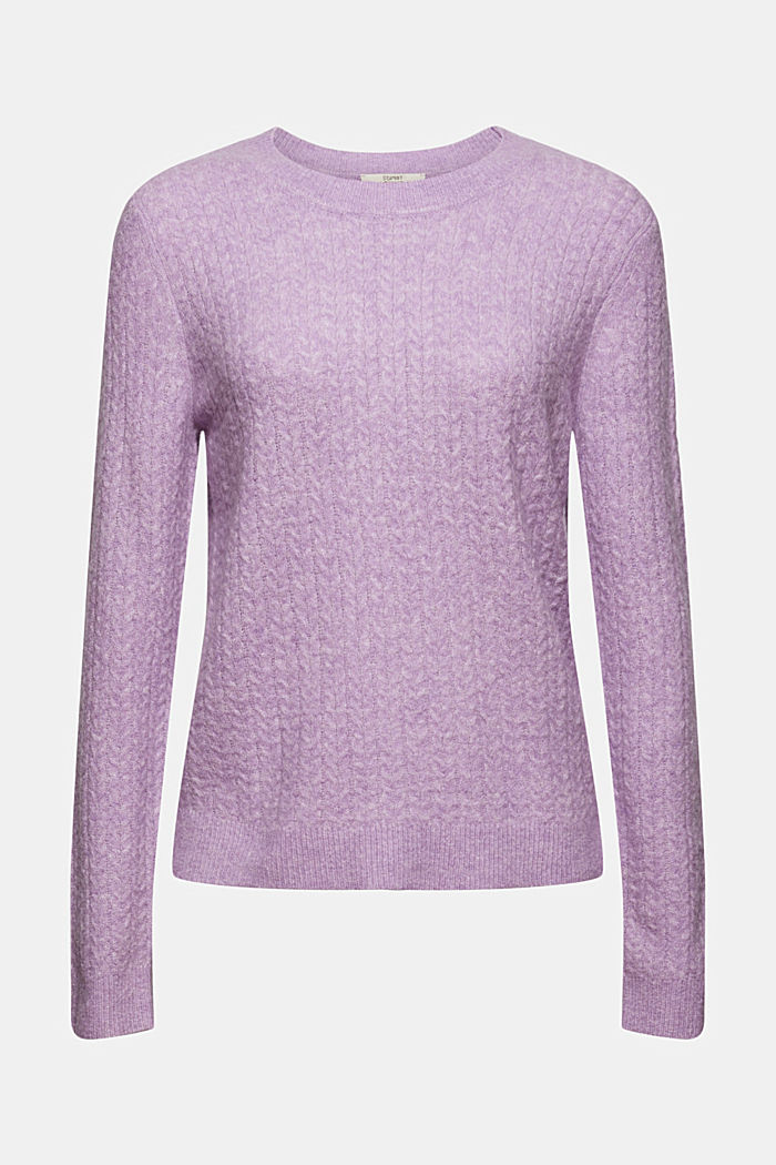 Wool blend: jumper with a cable knit pattern, LILAC, detail image number 8