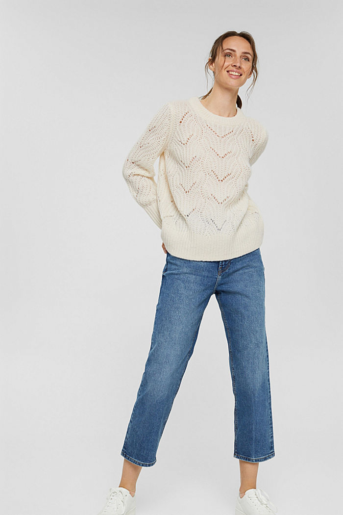 Z wełną i alpaką: sweter w ażurowy wzór pointelle, ICE, detail image number 1