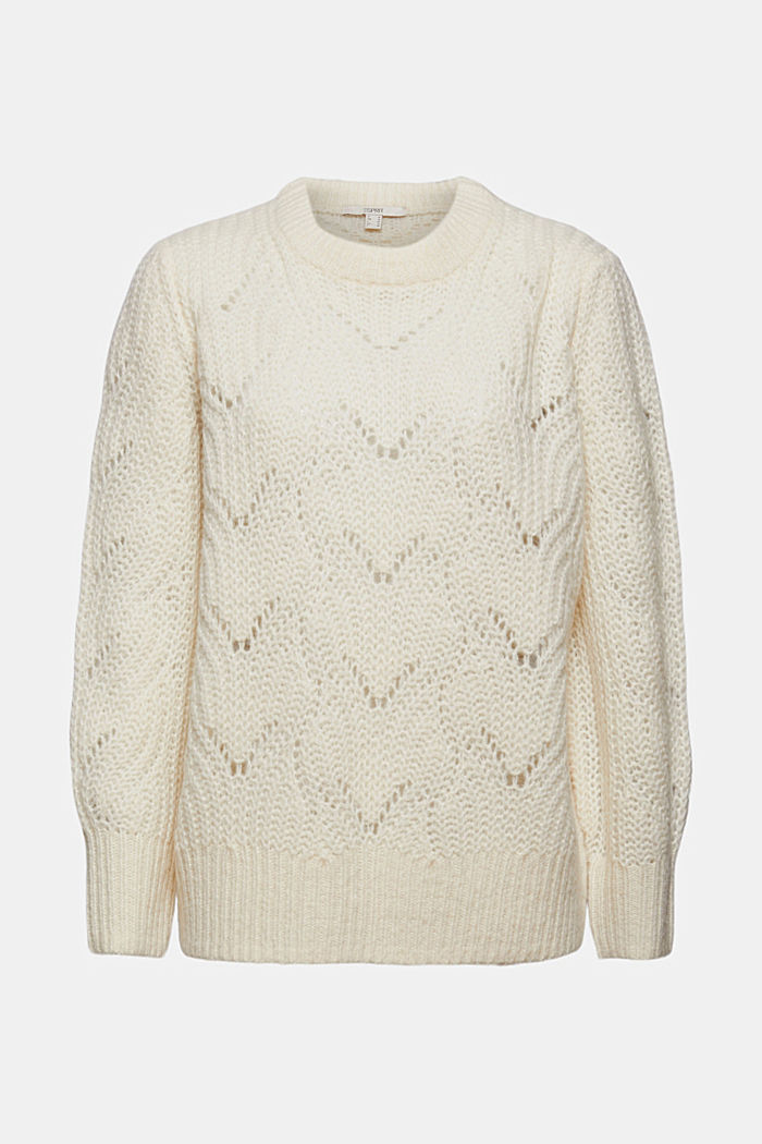 Z wełną i alpaką: sweter w ażurowy wzór pointelle, ICE, detail image number 6