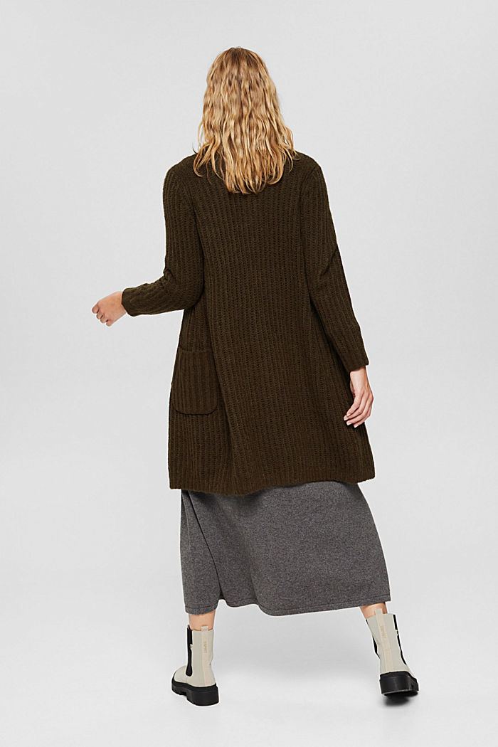 Wool/alpaca blend: long cardigan, DARK KHAKI, detail image number 3
