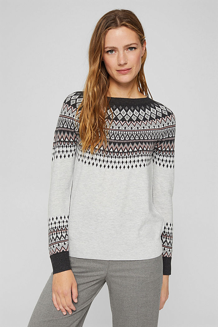 Fair Isle jumper made of blended organic cotton, LIGHT GREY, detail image number 0