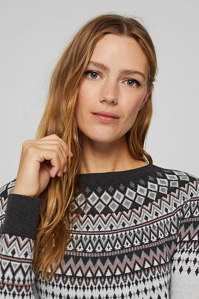 Fair Isle jumper made of blended organic cotton, LIGHT GREY, detail image number 5