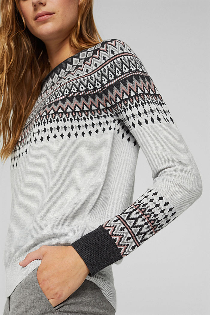 Fair Isle jumper made of blended organic cotton, LIGHT GREY, detail image number 2
