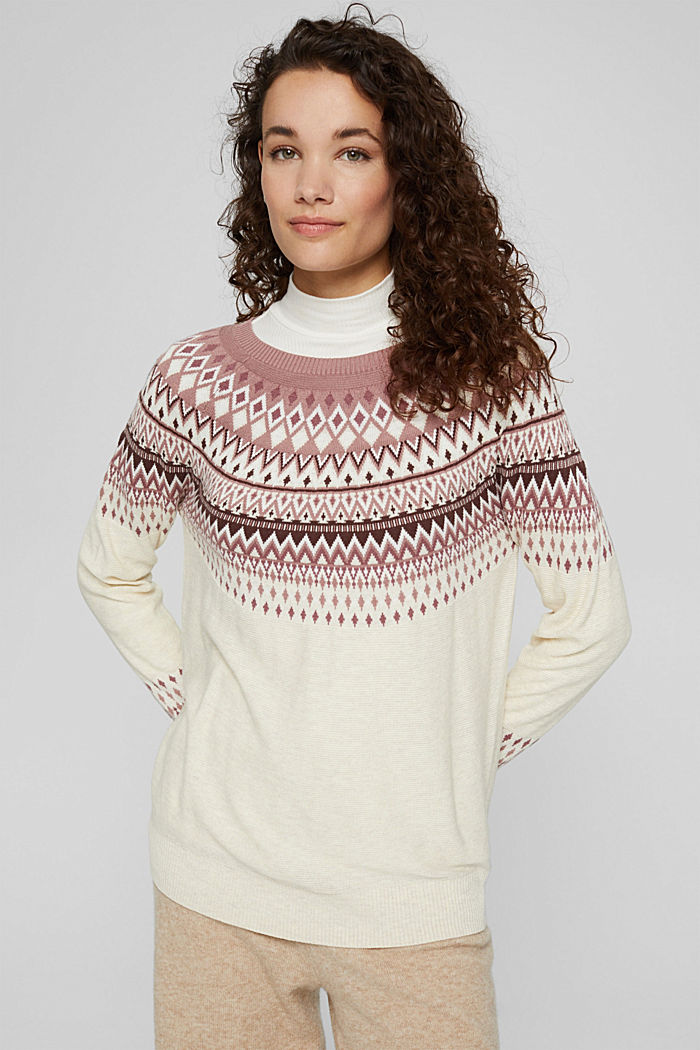 Fair Isle jumper made of blended organic cotton, SAND, detail image number 0