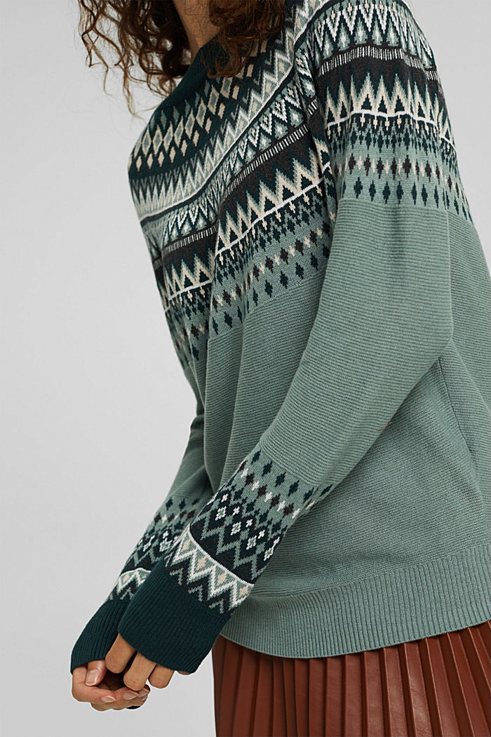 Fair Isle jumper made of blended organic cotton, DUSTY GREEN, detail image number 2