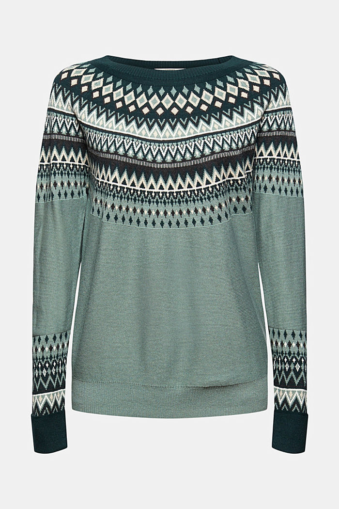 Fair Isle jumper made of blended organic cotton, DUSTY GREEN, overview