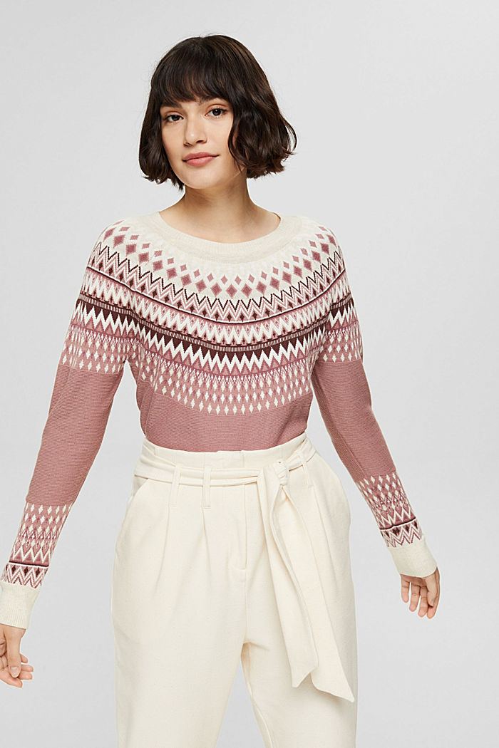 Fair Isle jumper made of blended organic cotton, DARK OLD PINK, detail image number 0