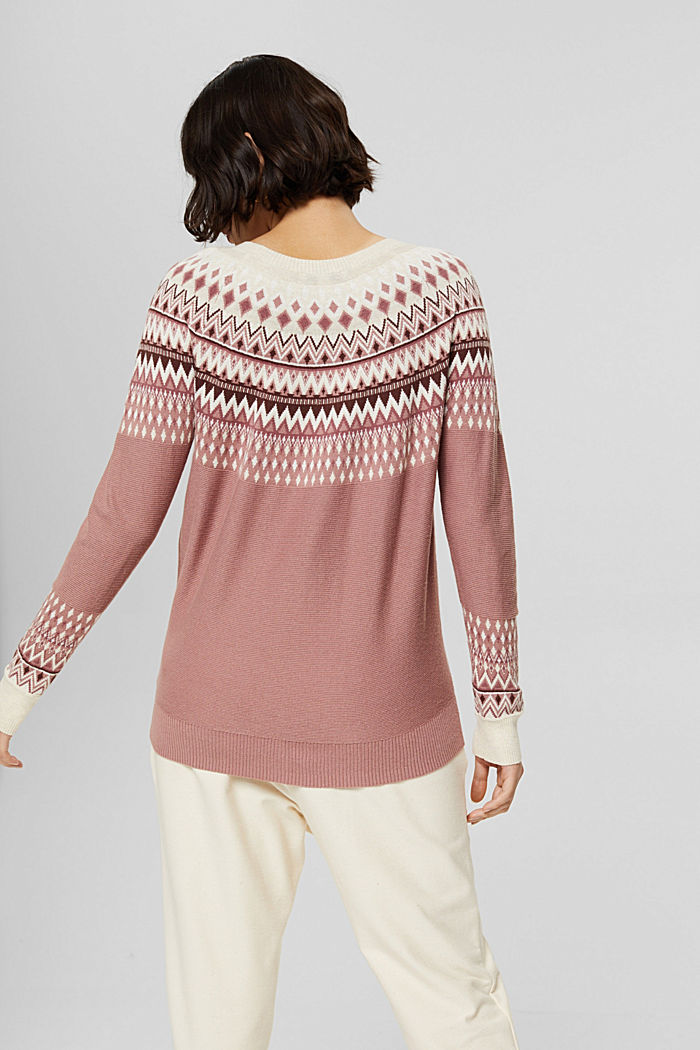 Fair Isle jumper made of blended organic cotton, DARK OLD PINK, detail image number 3