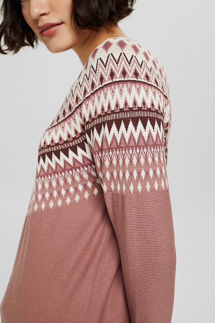 Fair Isle jumper made of blended organic cotton, DARK OLD PINK, detail image number 2