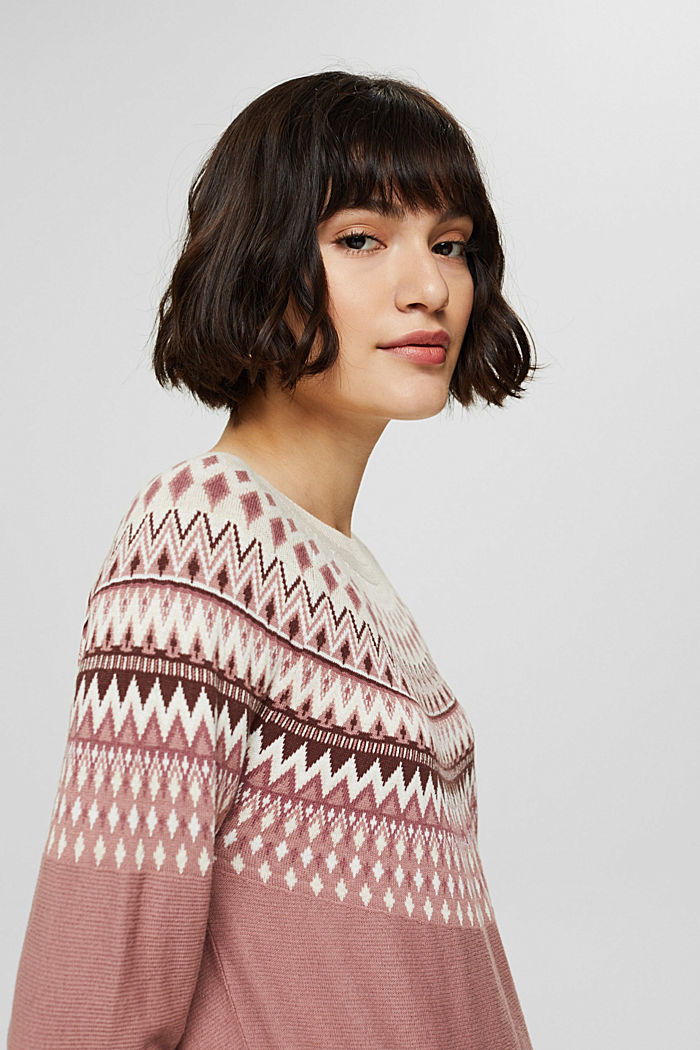 Fair Isle jumper made of blended organic cotton, DARK OLD PINK, overview