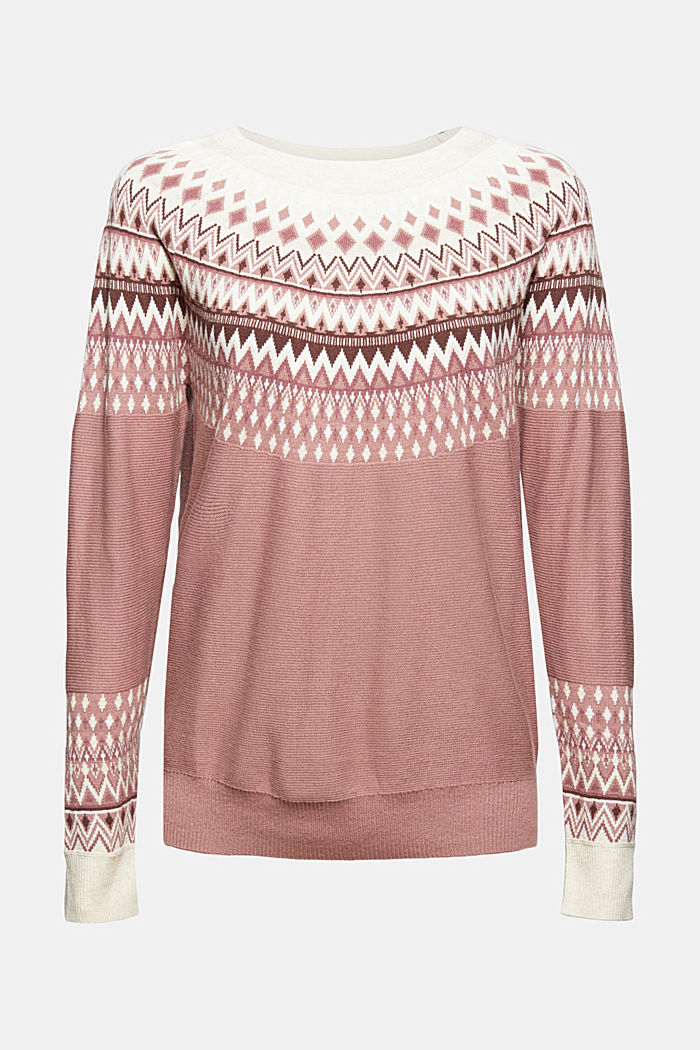 Fair Isle jumper made of blended organic cotton, DARK OLD PINK, overview