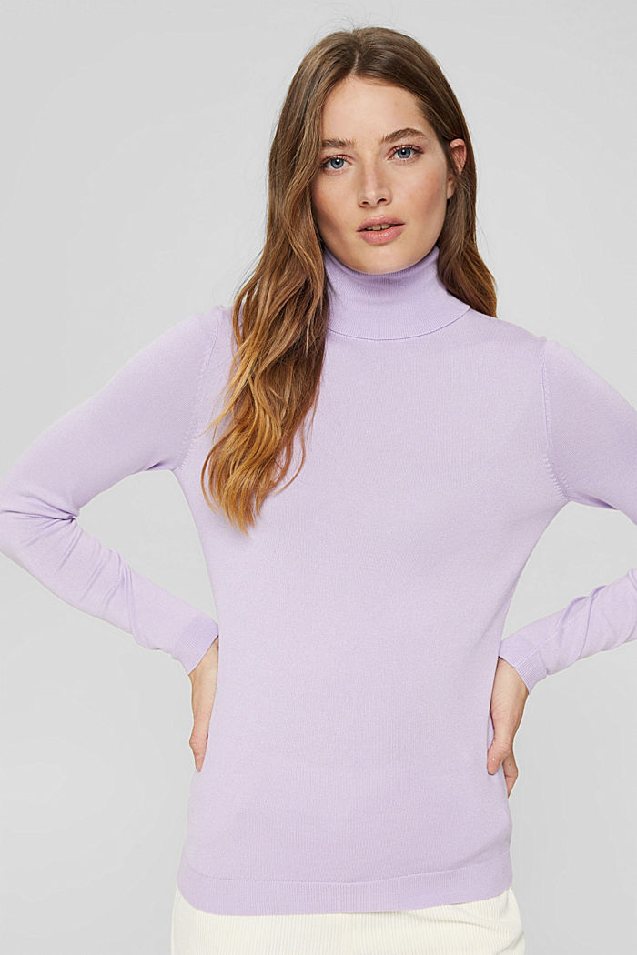 Polo neck jumper made of fine yarn, LILAC, detail image number 0