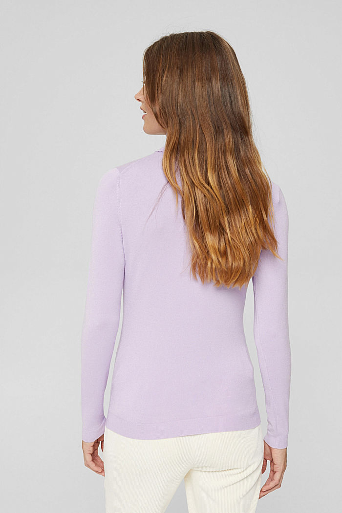 Polo neck jumper made of fine yarn, LILAC, detail image number 3