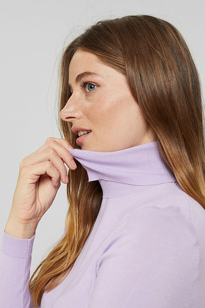 Polo neck jumper made of fine yarn, LILAC, detail image number 5