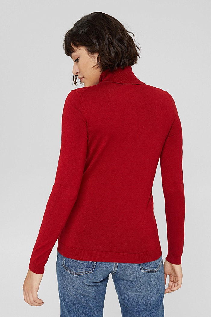 Polo neck jumper made of fine yarn, DARK RED, detail image number 3