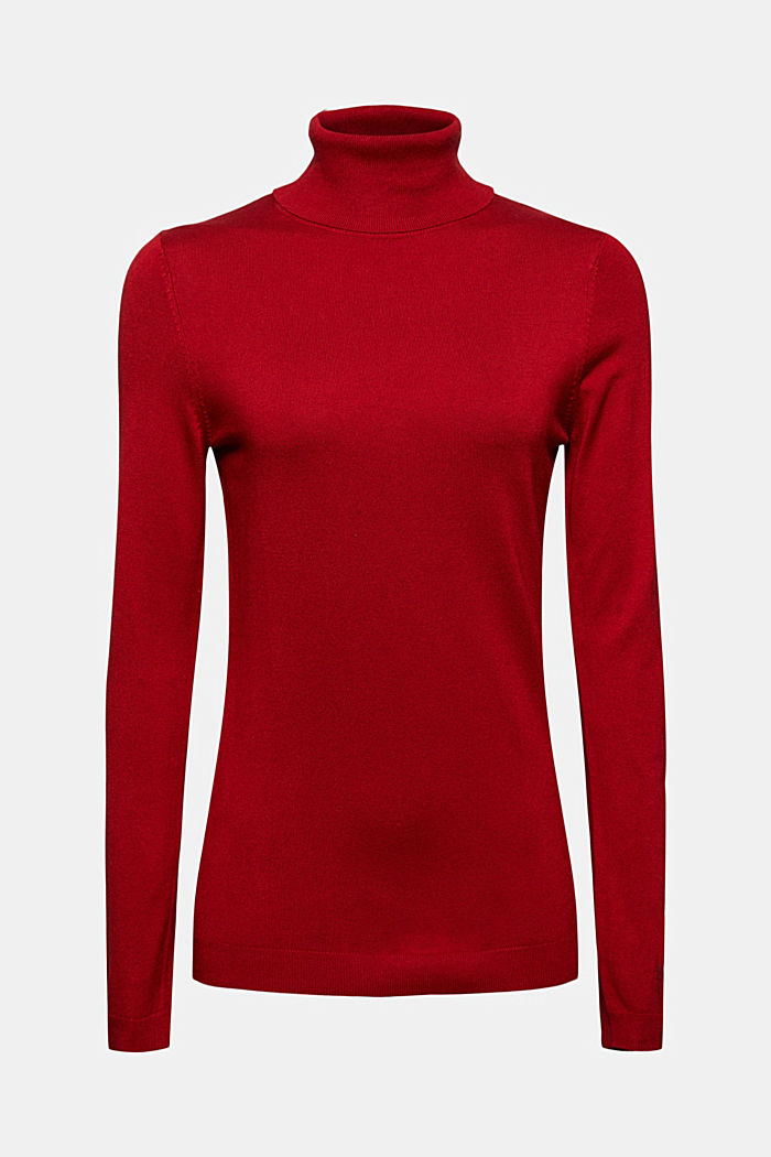 Polo neck jumper made of fine yarn, DARK RED, detail image number 5