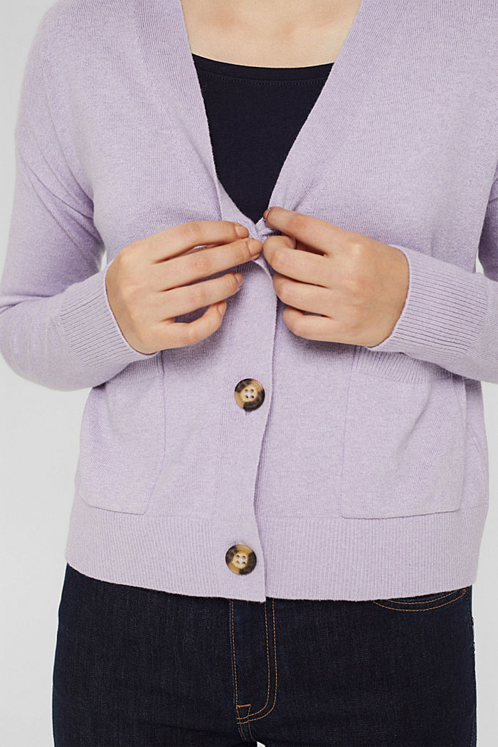 Cashmere blend: V-neck cardigan, LILAC, detail image number 2