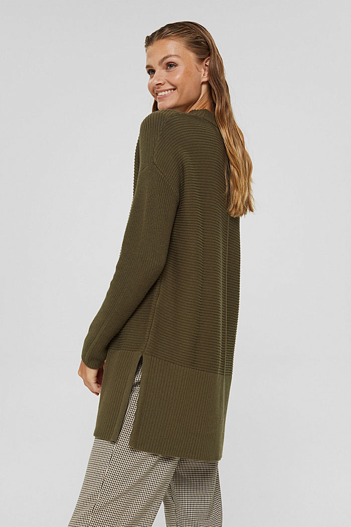 With cashmere: long jumper with slits, DARK KHAKI, detail image number 3