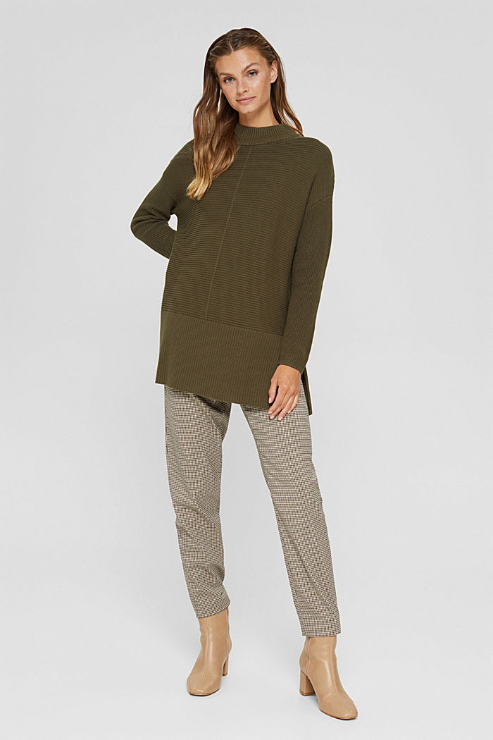 With cashmere: long jumper with slits, DARK KHAKI, detail image number 1