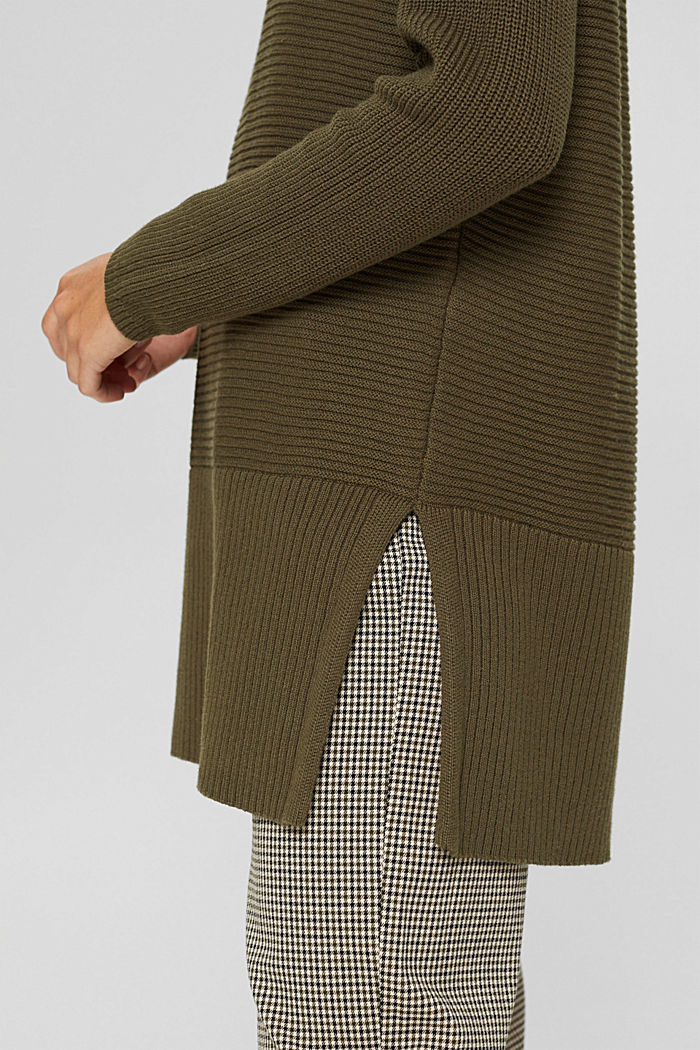 With cashmere: long jumper with slits, DARK KHAKI, detail image number 2