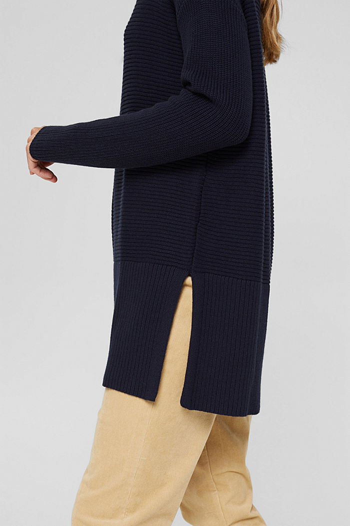 With cashmere: long jumper with slits, NAVY, detail image number 2