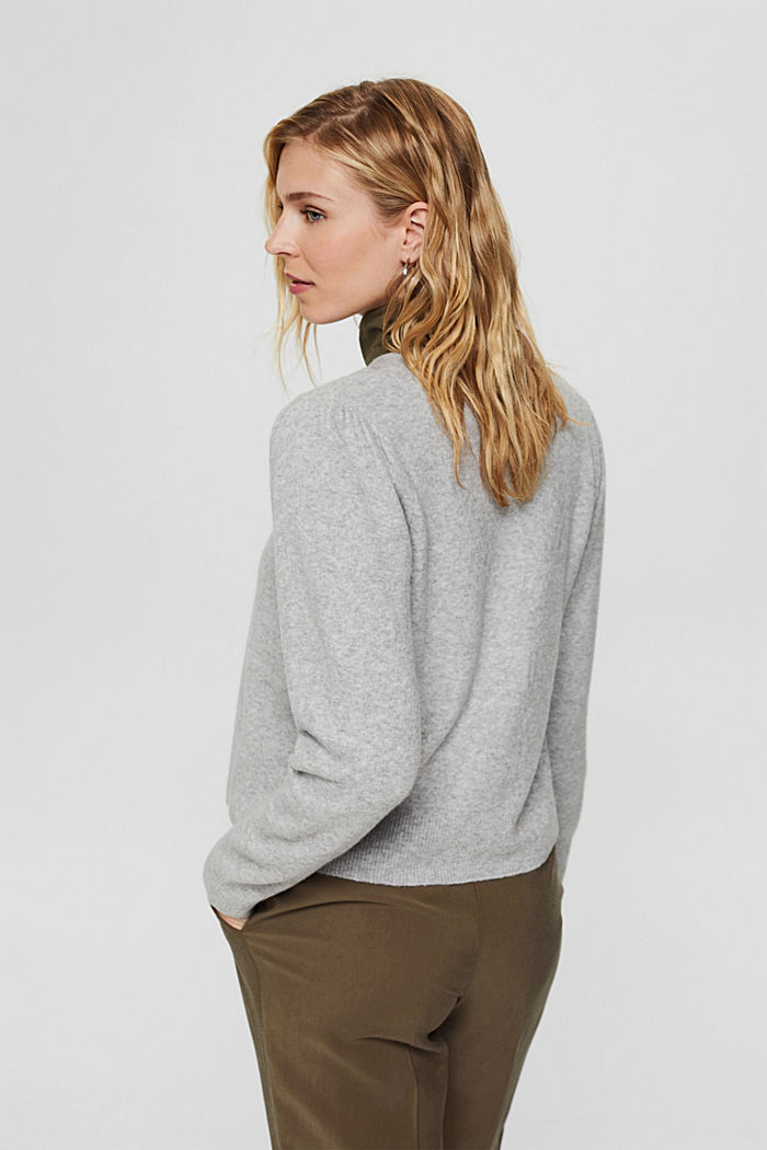Wool blend: cardigan with gathered sleeves, LIGHT GREY, detail image number 3
