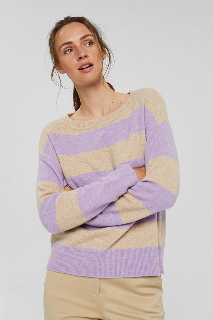 Jumper with block stripes in a wool blend, SAND, detail image number 0