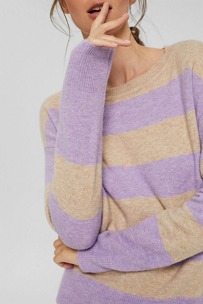 Jumper with block stripes in a wool blend, SAND, detail image number 2