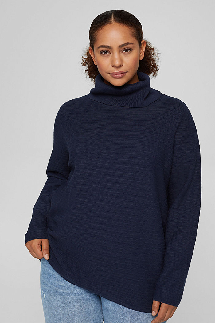 CURVY recycled: textured polo neck jumper, NAVY, detail image number 0