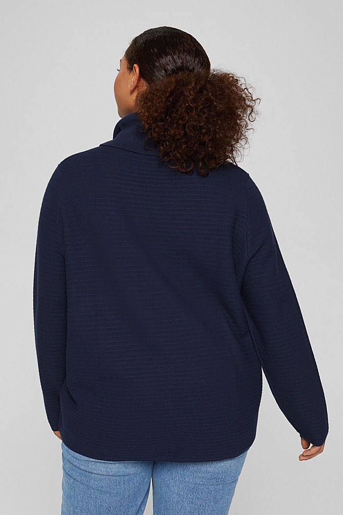 CURVY recycled: textured polo neck jumper, NAVY, detail image number 3