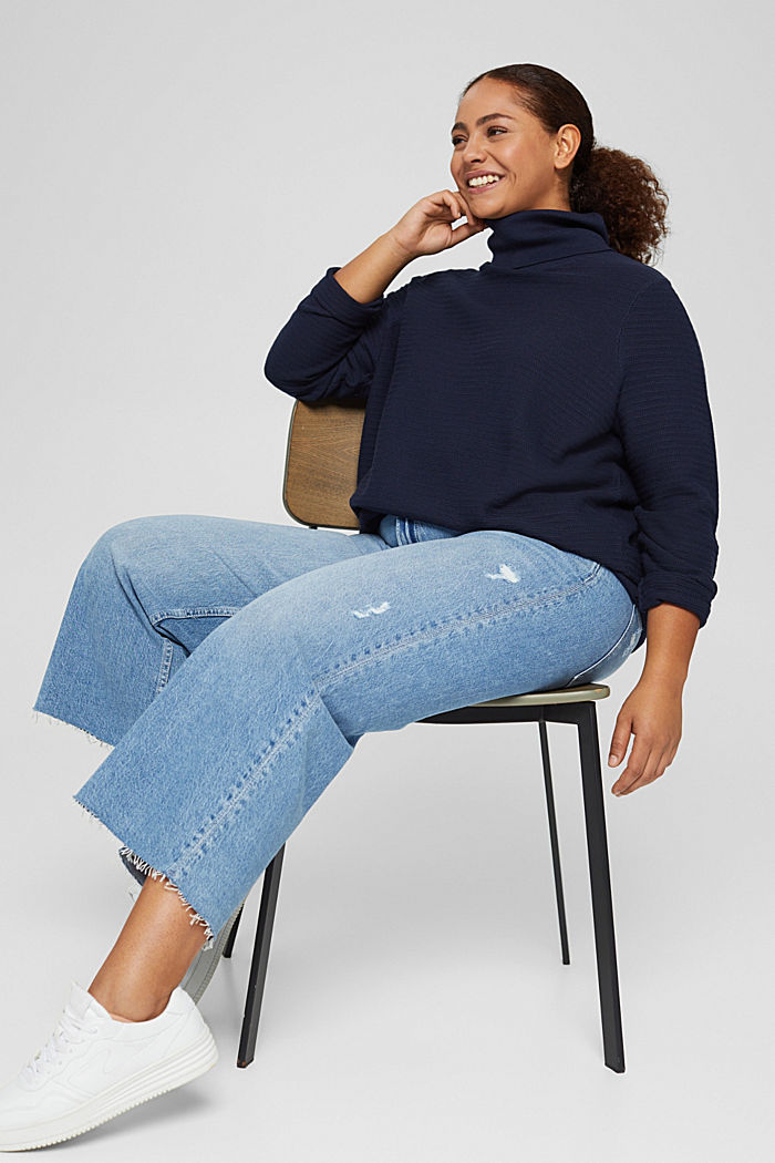 CURVY recycled: textured polo neck jumper, NAVY, overview