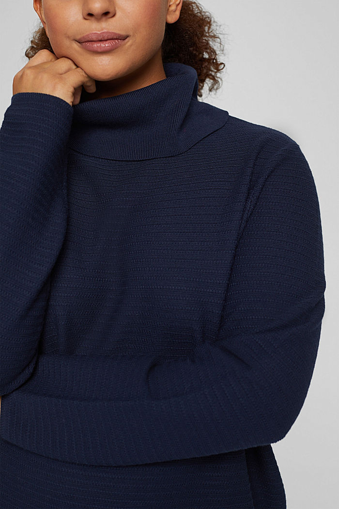 CURVY recycled: textured polo neck jumper, NAVY, detail image number 2