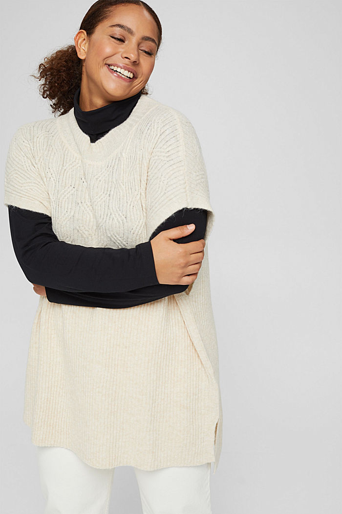 CURVY textured sleeveless jumper with wool, SAND, detail image number 1