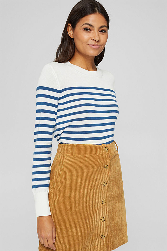 Striped jumper in 100% cotton, OFF WHITE, overview