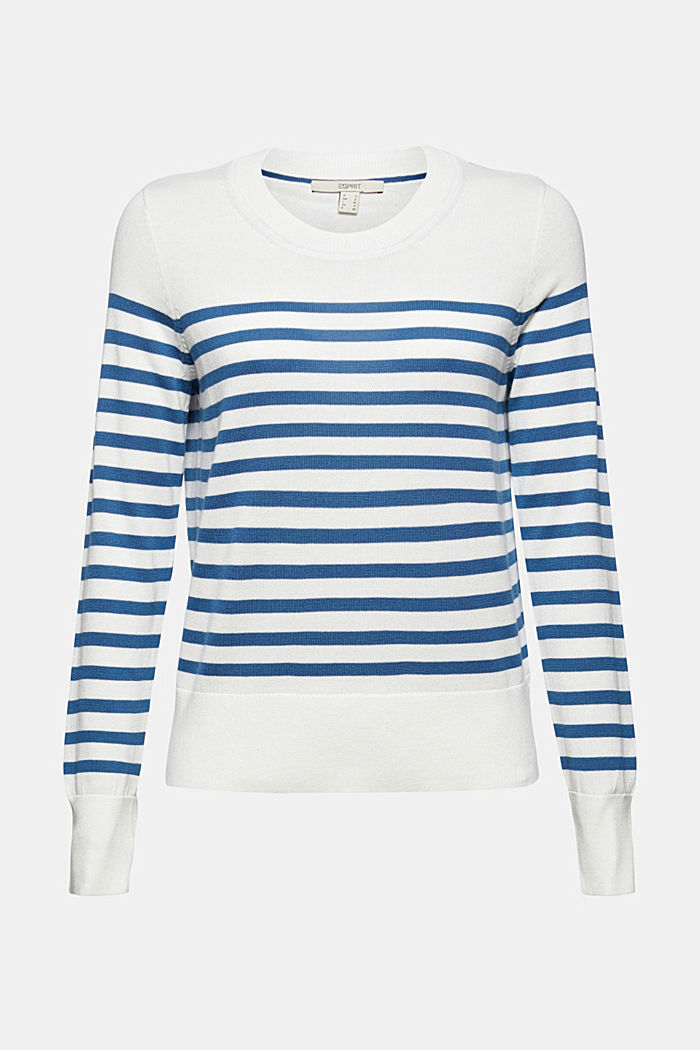 Striped jumper in 100% cotton, OFF WHITE, overview