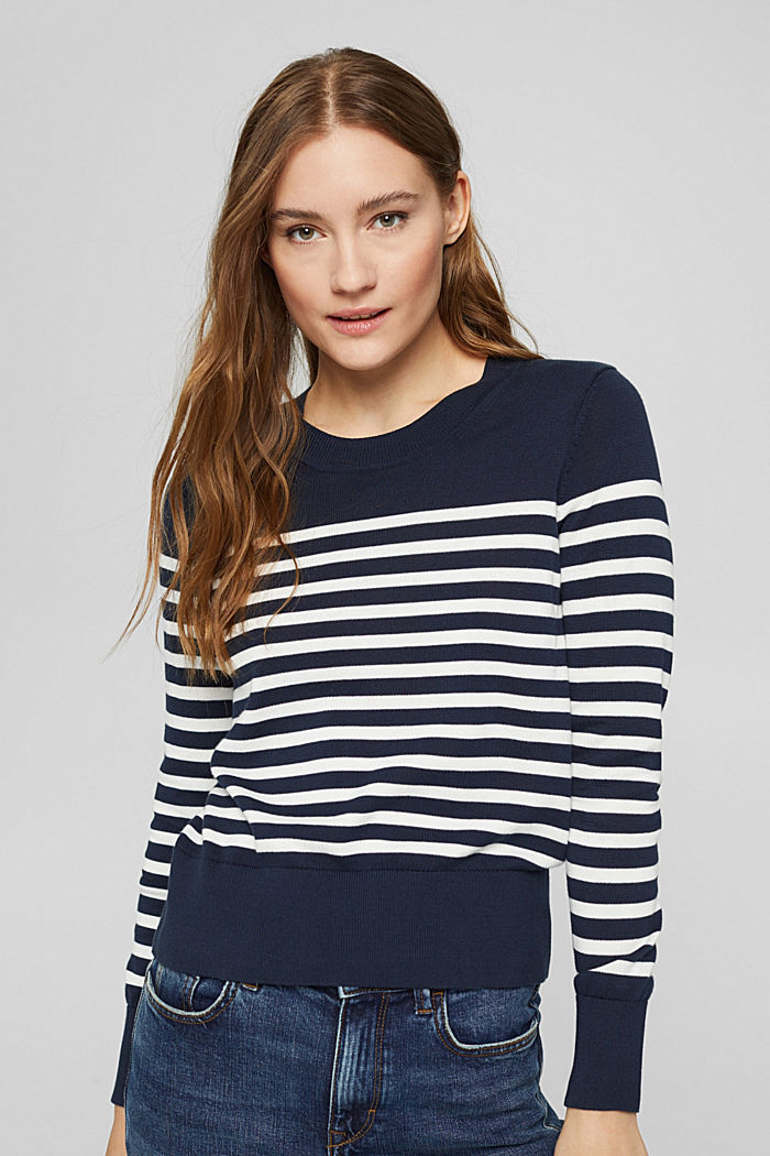 Striped jumper in 100% cotton, NAVY, detail image number 0